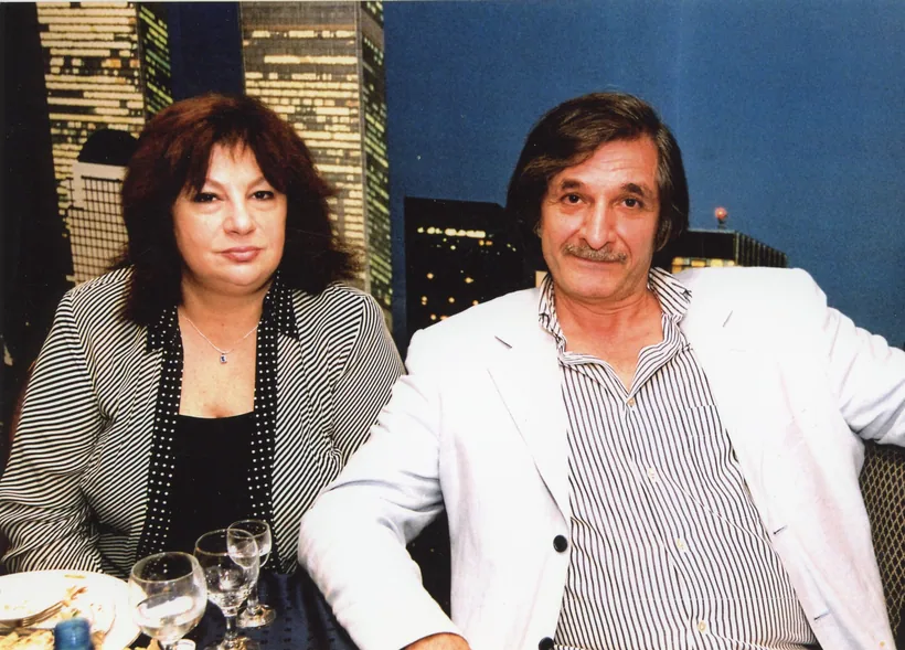 With his wife