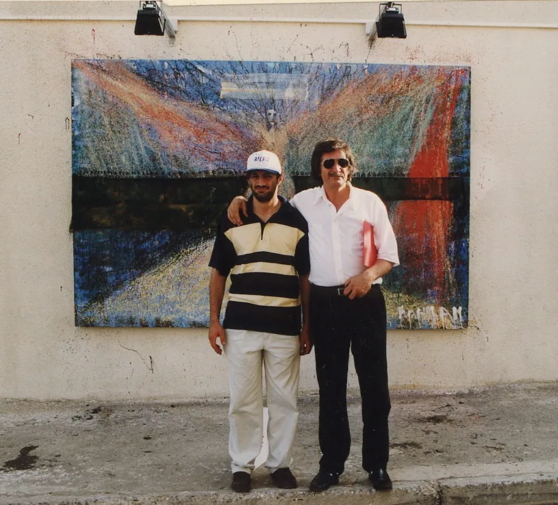 With his son