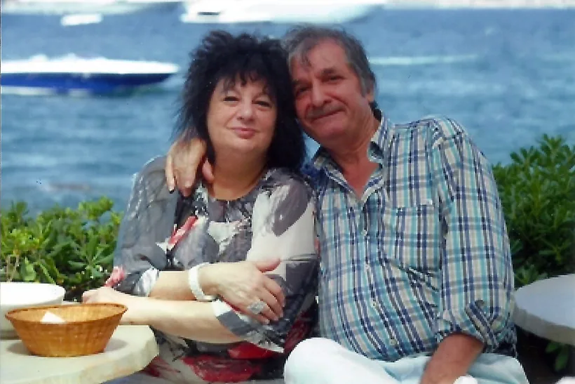 With his wife