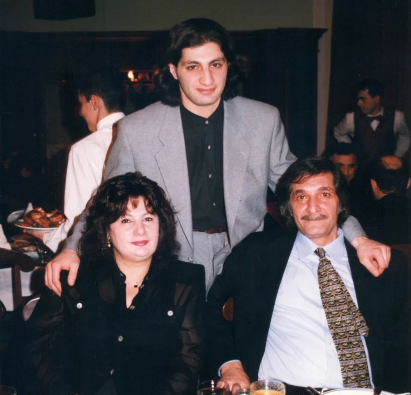 With his wife and Bahram